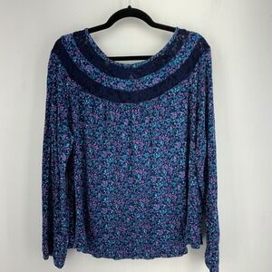 Faded Glory Large Floral Peasant Cottage Blouse Lace Feminine Romantic